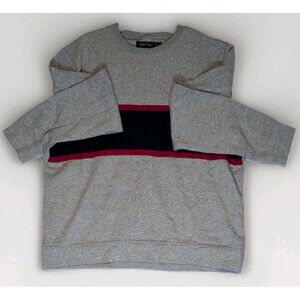 Nautica Mens Sweater Grey With Navy Blue And Red Size Large